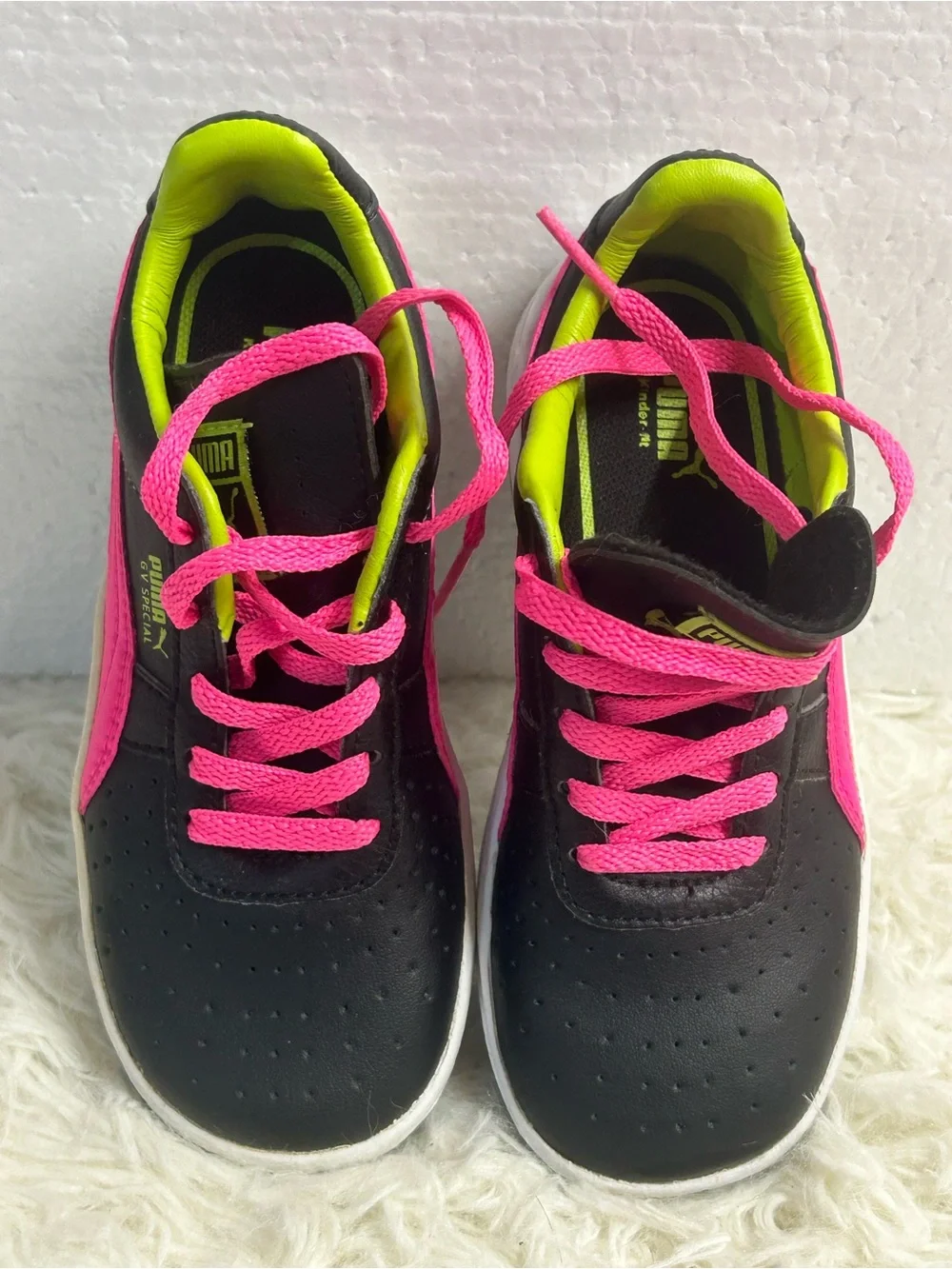 Puma Kids Black Sneakers with Neon Pink and Lime Accents